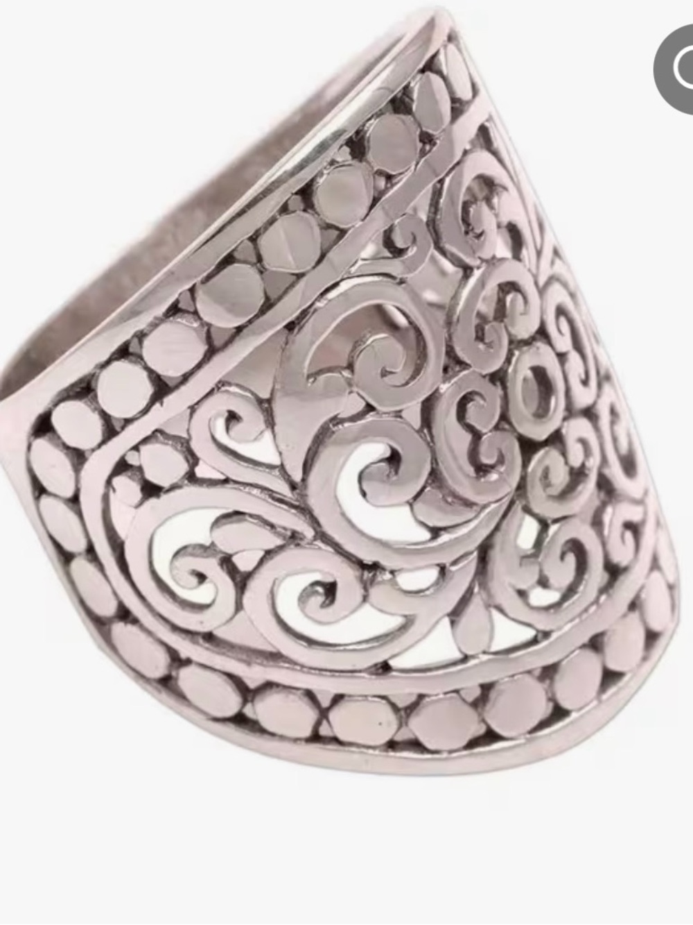 Boho style Filigree Wide Band Ring - Silver plated over copper NWOT size 7, 8, 9 - Picture 4 of 9